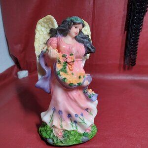 Polystone Angel Figurine Holding Garland of Flower
